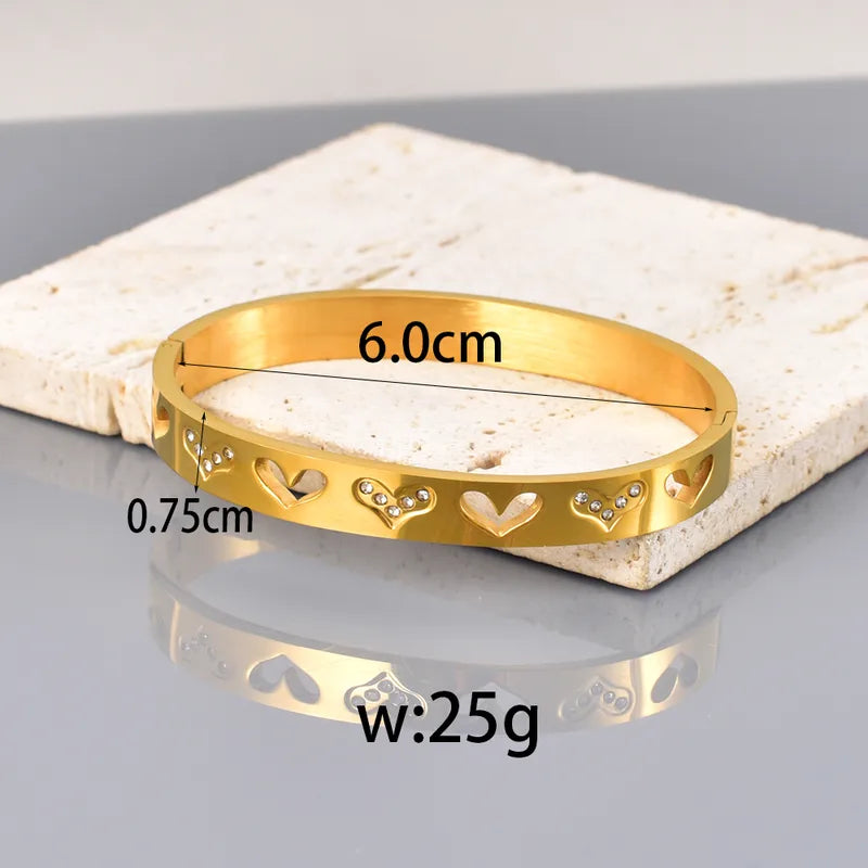 Gold Heart Shape Modern Bangle-Waterproof-Non tarnish