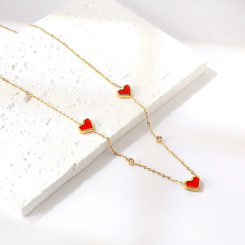 Elegant Hearts Necklace 18K Real Gold Plated-RED HEARTS
