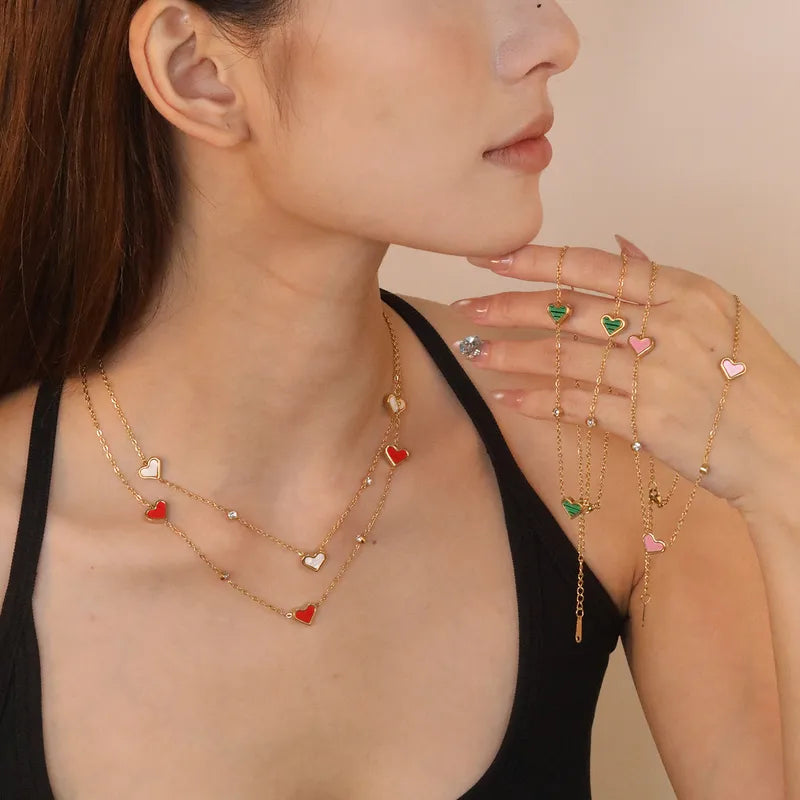 Elegant Hearts Necklace 18K Real Gold Plated-RED HEARTS