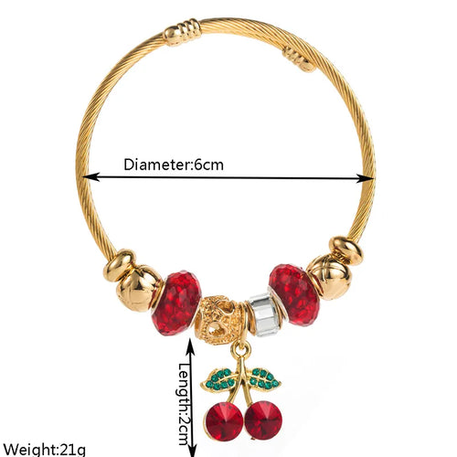 Beautiful Cherry Charm Bracelet in silver with pinch cherries & Gold with red Cherries