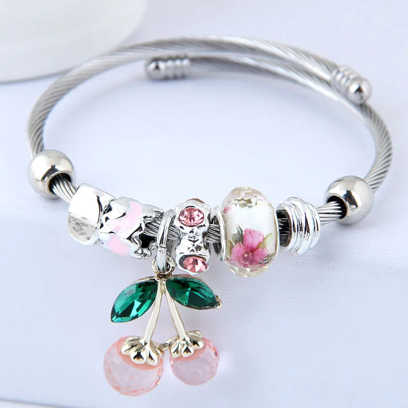 Beautiful Cherry Charm Bracelet in silver with pinch cherries & Gold with red Cherries