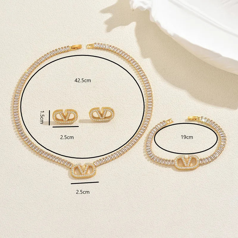 Elegant Necklace, Earrings and Bracelet. 18K Real Gold Plated