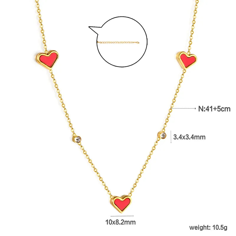 Elegant Hearts Necklace 18K Real Gold Plated-RED HEARTS